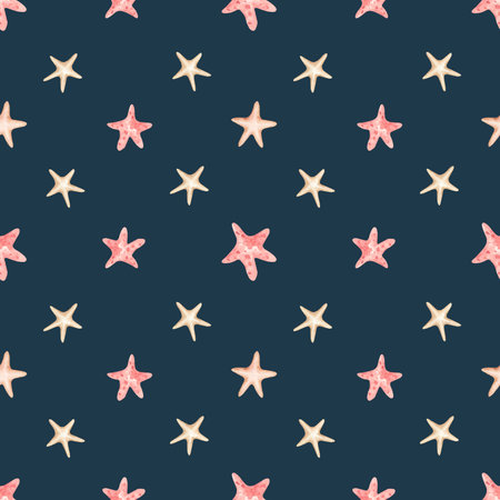 Watercolor abstract stars seamless pattern. Clip art isolated on dark background. Pastel colors repeat decoration. Children design for holidays and wallpaper, packaging, wrapping paper, stationeryの写真素材