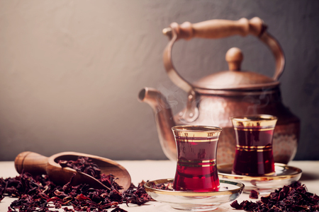 Red Hibiscus tea in turkish styleの写真素材