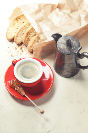 Traditional italian cookies and coffeeの写真素材