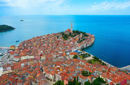 Old town of Rovinj, Istria, Croatia. HDR aerial view taken by a professional drone.の写真素材
