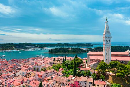 Old town of Rovinj, Istria, Croatia. HDR aerial view taken by a professional drone.の写真素材
