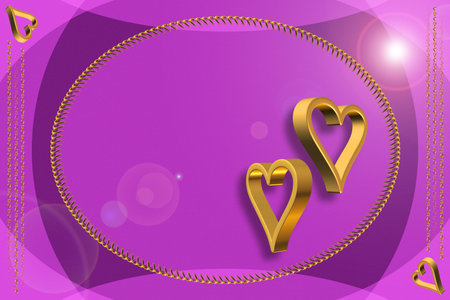 Gold Hearts 3D on the purple background blankの写真素材
