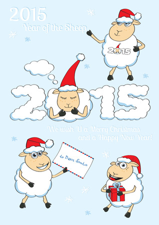 2015 Year of the Sheep. Set of vector cartoon style \"Christmas Sheep\" :)のイラスト素材