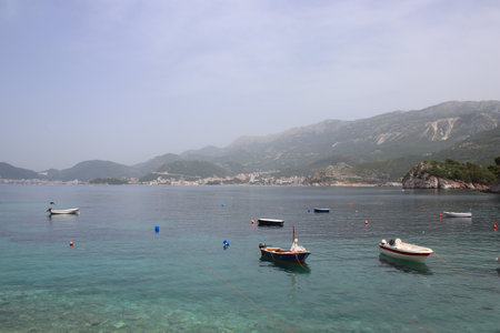Boats in the sea. Beautiful coast and sea waterの写真素材