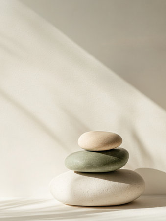 A serene arrangement of stacked smooth stones creates a calming focal point, emphasizing tranquility and balance in honor of Mental Health Awareness Monthの素材