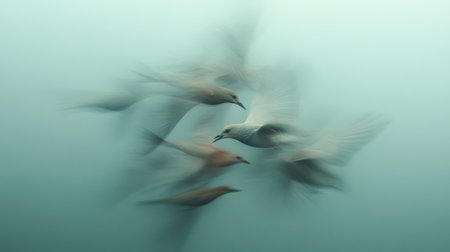 A flock of starlings gracefully weaves and twirls in unison, creating a captivating pattern against the twilight sky. Their synchronized movement showcases the beauty of migrationの素材