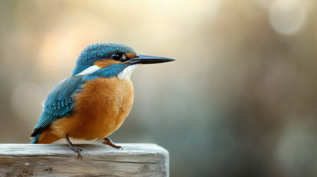 A stunning close-up captures a colorful bird, adorned with vivid plumage, perched on a wooden postの素材