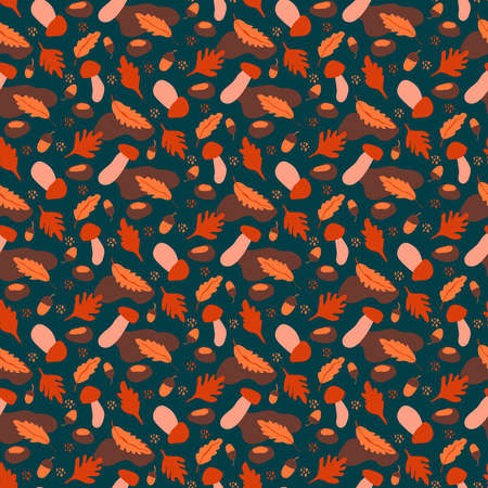 Autumn pattern with leaves, chestnut and mushroomのイラスト素材