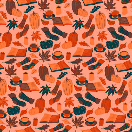 Autumn cozy home seamless pattern.のイラスト素材