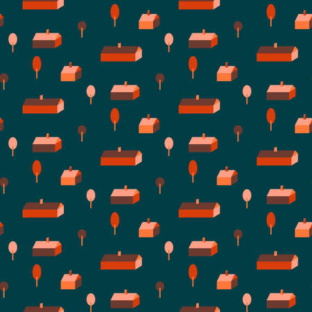 Village flat pattern with houses and treesのイラスト素材