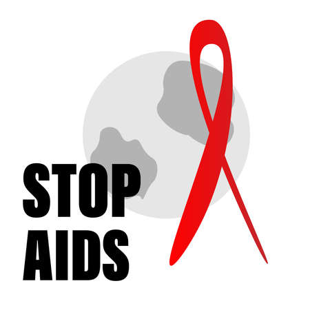 Stop aids inscription with red ribbon on the planet.のイラスト素材