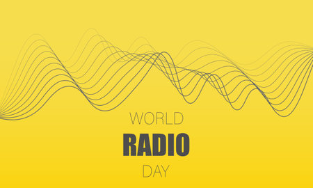 World radio day. February 13. Smooth moving fine lines on a green background. Vector illustration of radio waves.のイラスト素材