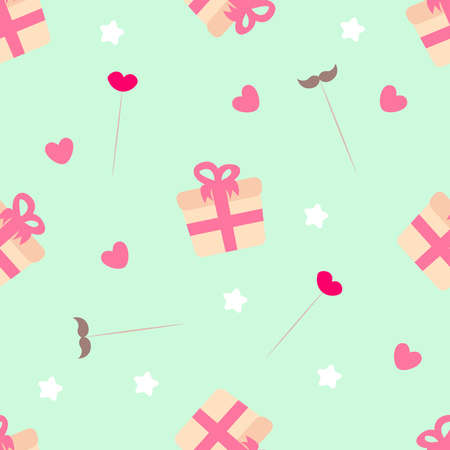 Seamless pattern with Valentine's Day gift boxes on a blue background. Digital paper for scrapbooking, textiles, gift wrapping, wrappers, office supplies. Vector background.のイラスト素材