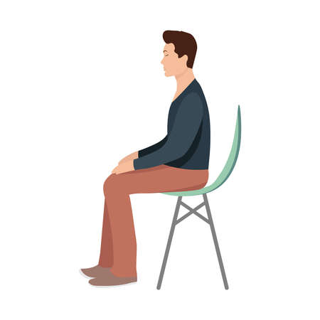 man is sitting on a chair, side view, in profile. Vector flat illustrationのイラスト素材