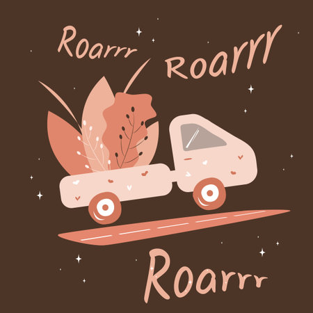 Cute kid truck in pastel colors on dark background. Vector flat illustration for children.のイラスト素材