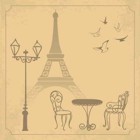 Paris landscape on vintage background illustrationのイラスト素材