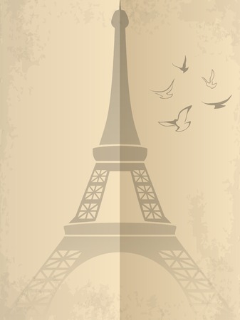 Vintage card with Eiffel Tower. Vector illustrationのイラスト素材