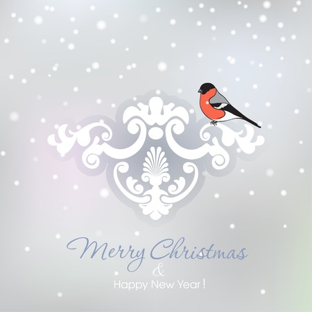 Red bullfinch on a snowy Christmas backgroundのイラスト素材