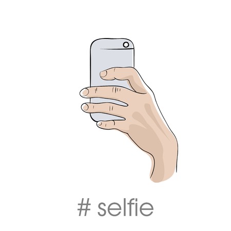 Mobile phone in hand isolated on white backgroundのイラスト素材