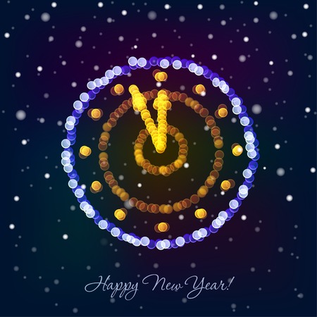 New Year clock in bokeh lightsのイラスト素材