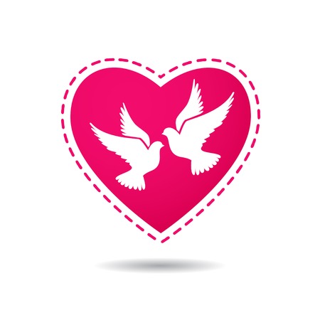 Two white doves on a red heart backgroundのイラスト素材