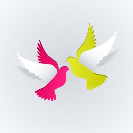 Couple of paper doves on a white backgroundのイラスト素材
