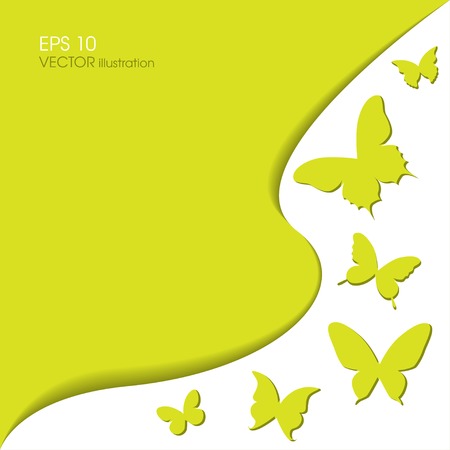 Paper butterflies on a green background. Vector cardのイラスト素材