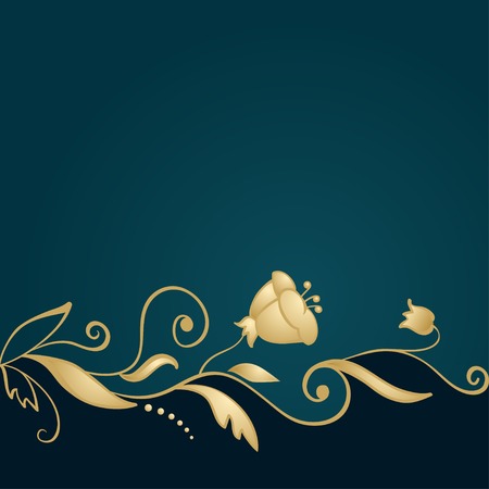 Golden floral ornament on green backgroundのイラスト素材