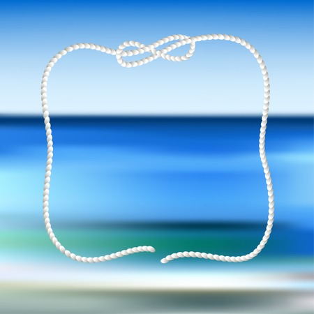 White rope frame on a blue sea blurred backgroundのイラスト素材