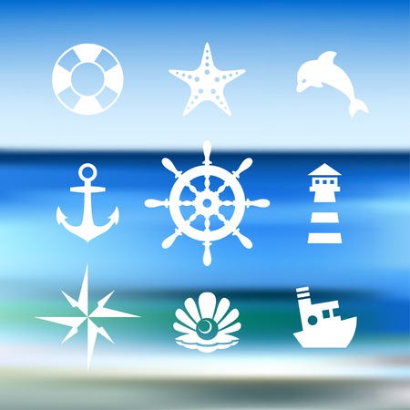 Sea icon collection isolated on a blue water backgroundのイラスト素材
