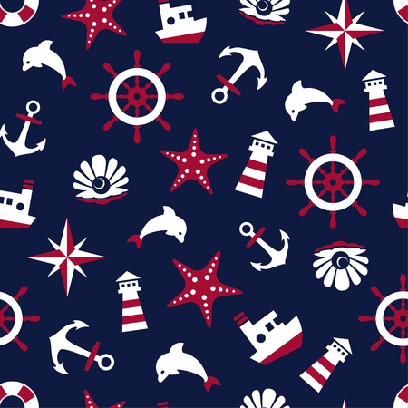 Sea signs on a blue background seamless patternのイラスト素材