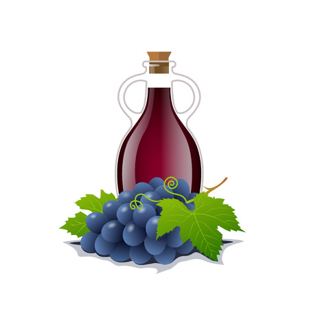 Wine bottle with a racemation of grapes isolated on white background. Vector illustrationのイラスト素材