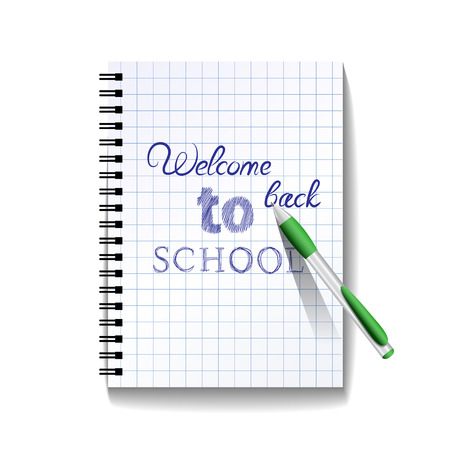 Back to school text on notebook page with a pen. のイラスト素材