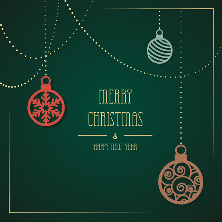 Vintage card with Christmas balls om green background. vector illustrationのイラスト素材