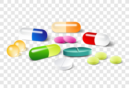 Different pills on a transparent background. Vector setのイラスト素材