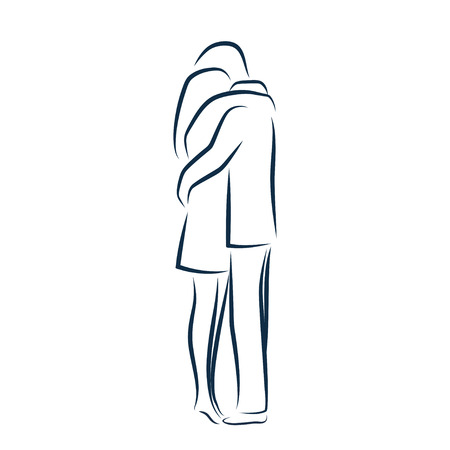 Man and woman hugging each other. Vector outline illustrationのイラスト素材