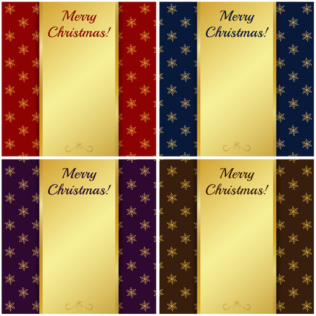 Set of Christmas cards with gold banners. Vector illustration.のイラスト素材
