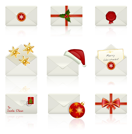 Set of celebratory icons: Christmas envelopes. Vector illustration.のイラスト素材