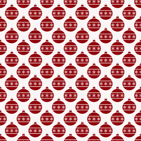 Festive pattern with red Christmas balls. Seamless background. Vector illustration.のイラスト素材