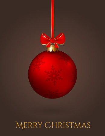 Merry Christmas! Elegant greeting card with red christmas ball on a dark background. Vector illustration.のイラスト素材