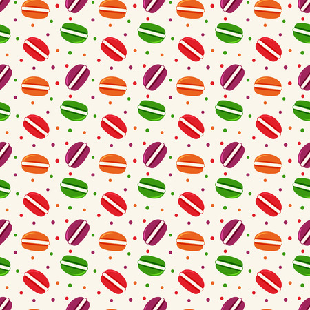 Cute seamless pattern with macaroons. Food theme. Colorful vector background.のイラスト素材