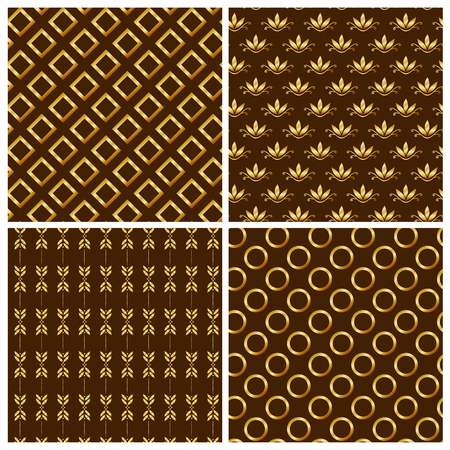Set of seamless patterns with gold gradient ornaments. Vector illustration.のイラスト素材
