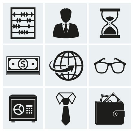 Business and finance icons. Set of silhouette black elements for your design. Vector illustration.のイラスト素材