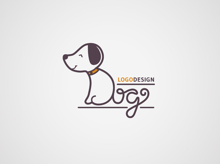 Dog logo template. Happy puppy logotype isolated on white background. The body and tail are made from hand drawn letters Dog. Vector concept design.のイラスト素材