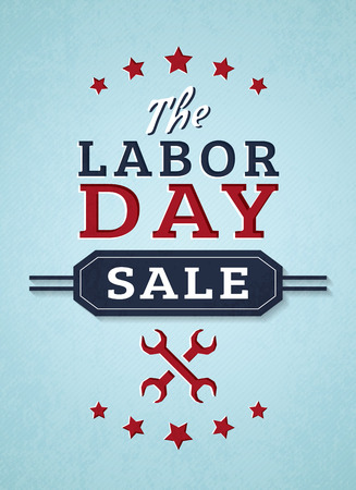 Labor day sale. Advertising banner in blue, red and white colors. Vector promotion card.のイラスト素材