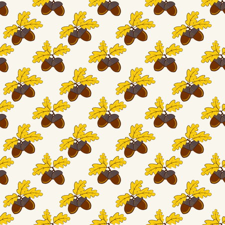 Autumn seamless pattern with acorns and oak leaves. Nature background. Vector illustration.のイラスト素材