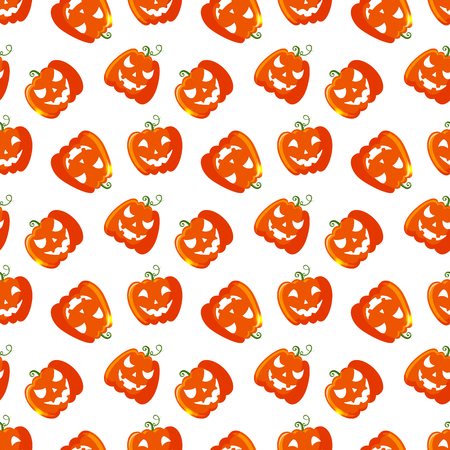 Happy Halloween! Seamless pattern with pumpkins on white background. Vector illustration.のイラスト素材