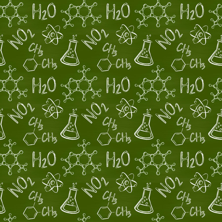Chemical seamless pattern. School sketches on blackboard. Vector illustration.のイラスト素材