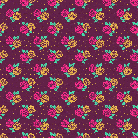 Floral pattern in retro style. Seamless background with cute hand drawn flowers. Vector illustration.のイラスト素材