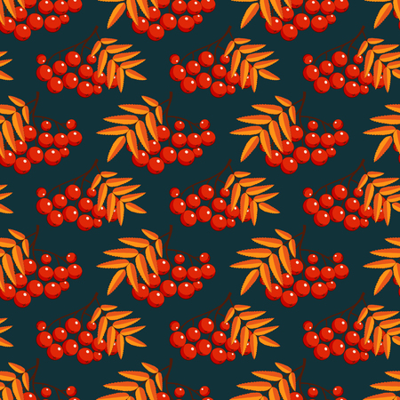 Autumn seamless pattern with rowan berries. Nature background. Vector illustration.のイラスト素材
